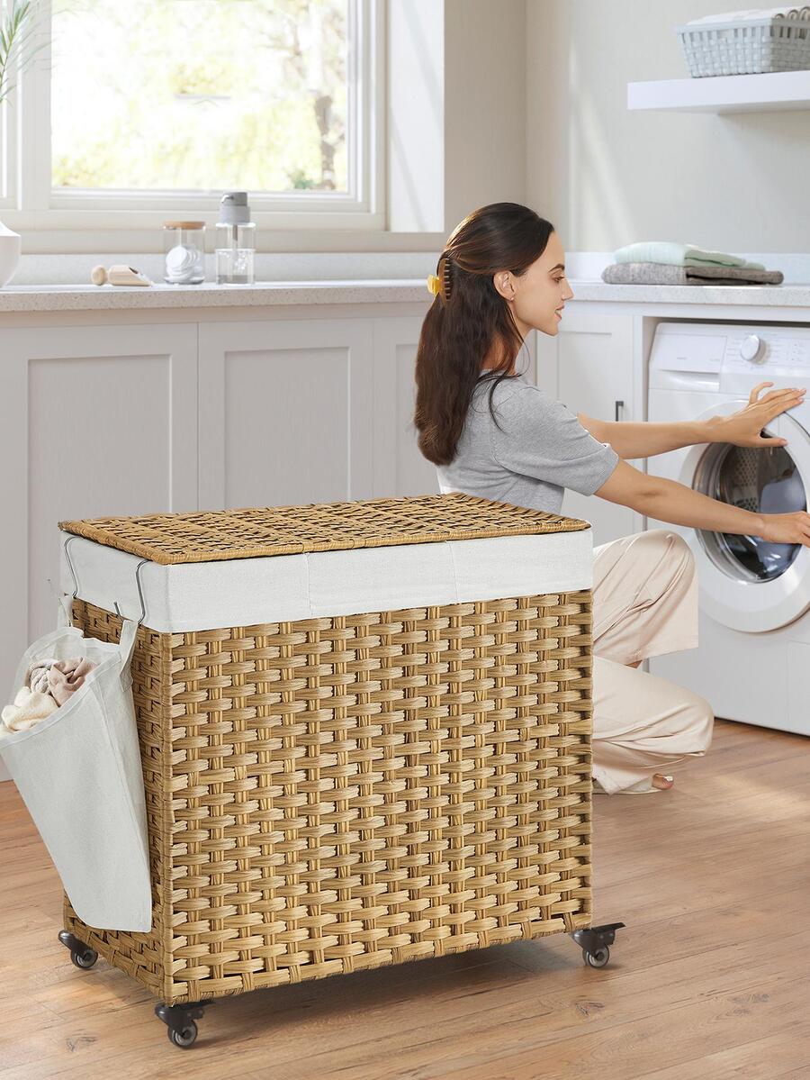 Rattan Plant Basket - Keranjang Cucian dengan Tutup, Kapasitas 42,3