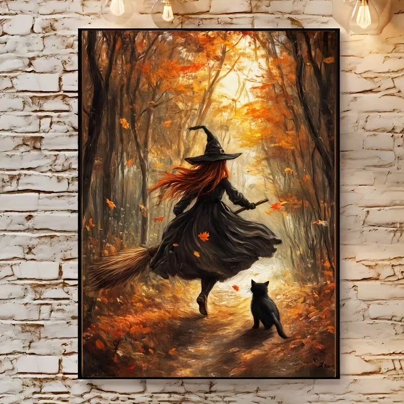 Home Decor Theme - Lukisan Kanvas Poster Gambar Penyihir Halloween