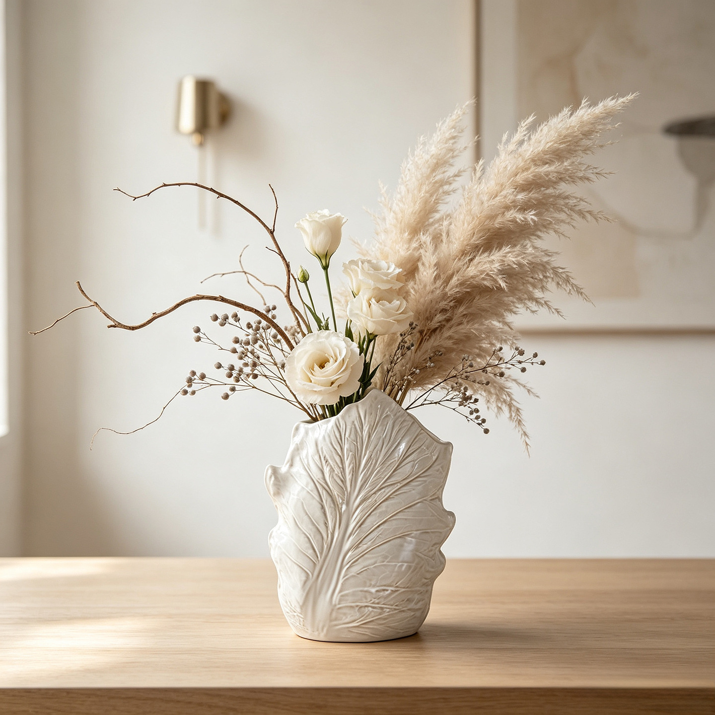 Vas Keramik Bentuk Daun untuk  - Pampas Grass Decor ulasan dan harga